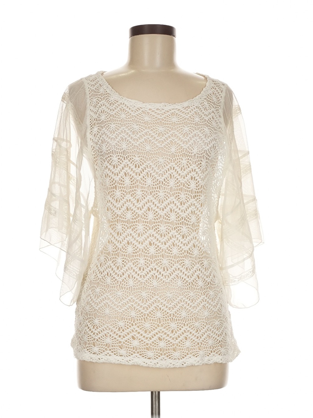 EUC Madison Cream Crochet Open-Knit Top M